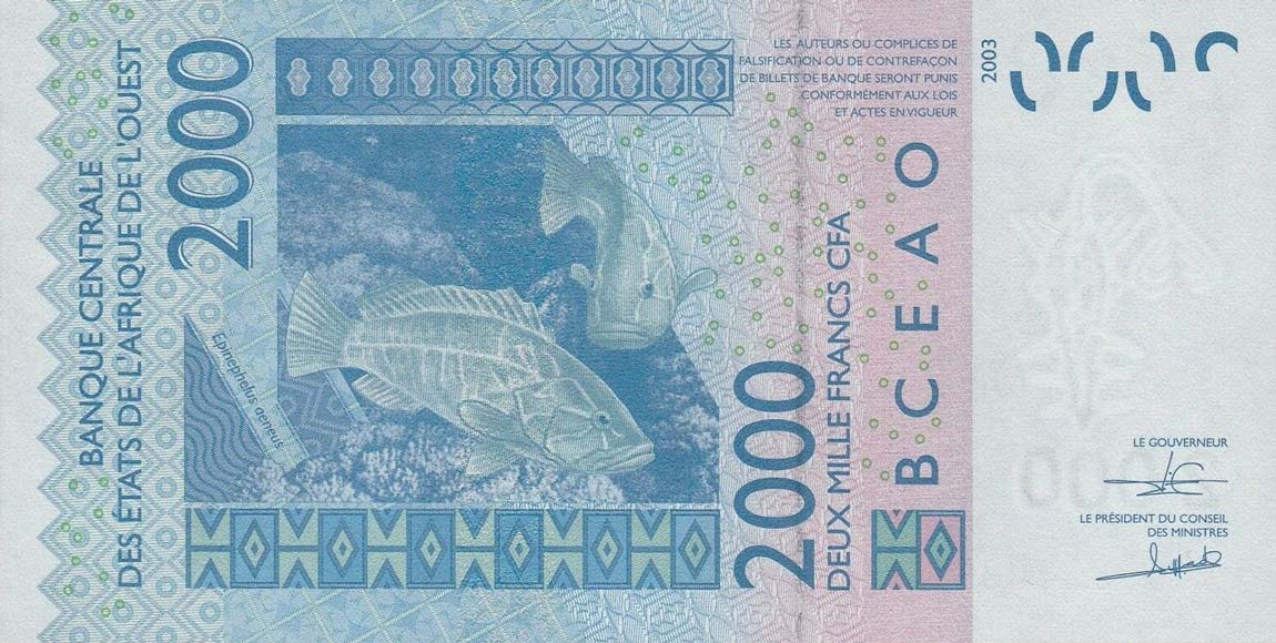 Back of West African States p616Hr: 2000 Francs from 2018