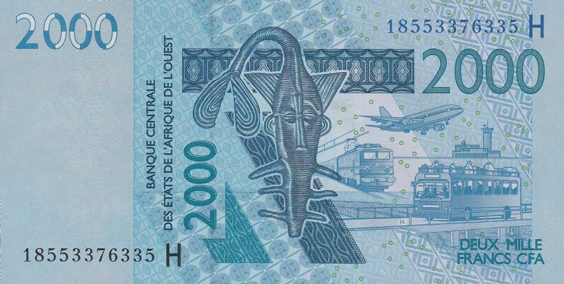 Front of West African States p616Hr: 2000 Francs from 2018