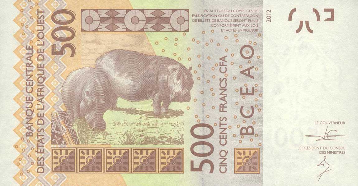 Back of West African States p619Hc: 500 Francs from 2014