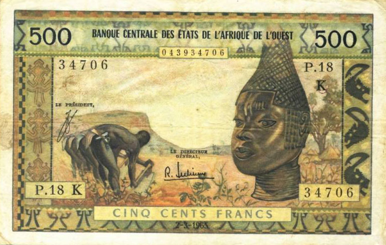 Front of West African States p702Ke: 500 Francs from 1965