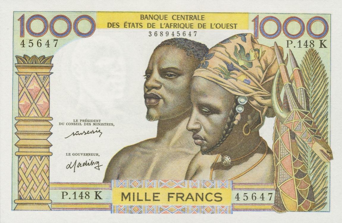 Front of West African States p703Km: 1000 Francs from 1959