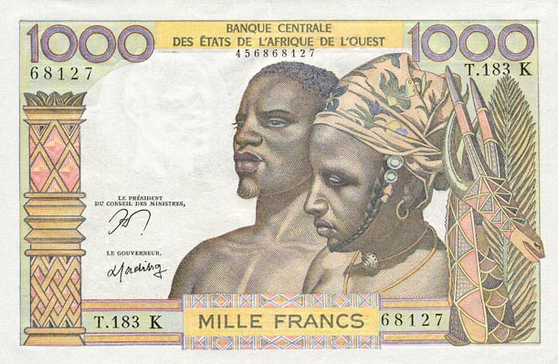 Front of West African States p703Kn: 1000 Francs from 1959