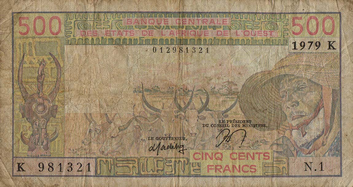 Front of West African States p705Ka: 500 Francs from 1979