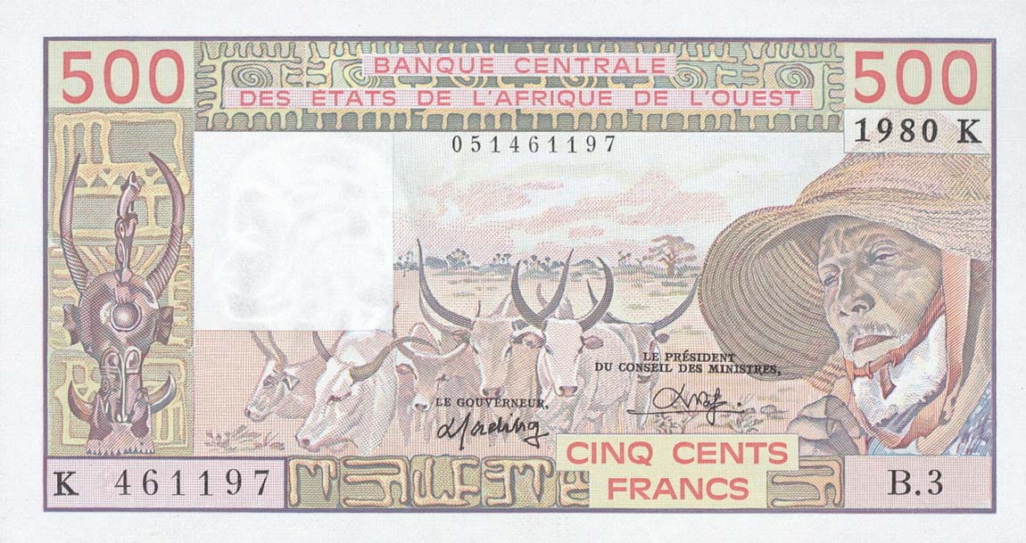 Front of West African States p705Kb: 500 Francs from 1980