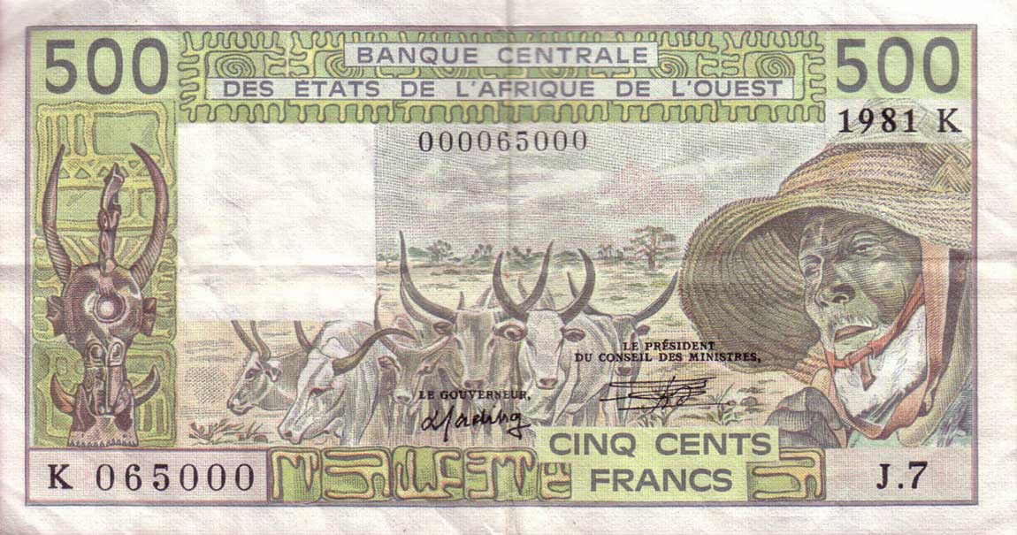 Front of West African States p706Kc: 500 Francs from 1981