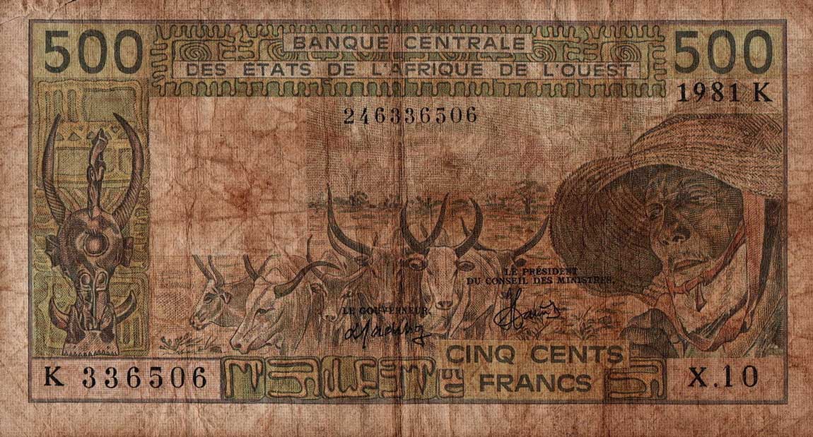 Front of West African States p706Ke: 500 Francs from 1981