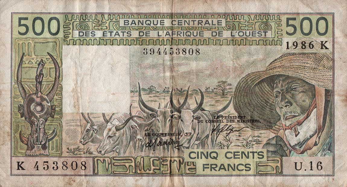 Front of West African States p706Ki: 500 Francs from 1986