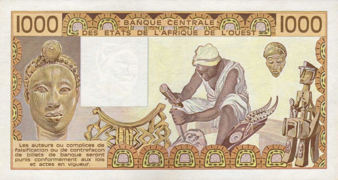 Back of West African States p707Ka: 1000 Francs from 1988