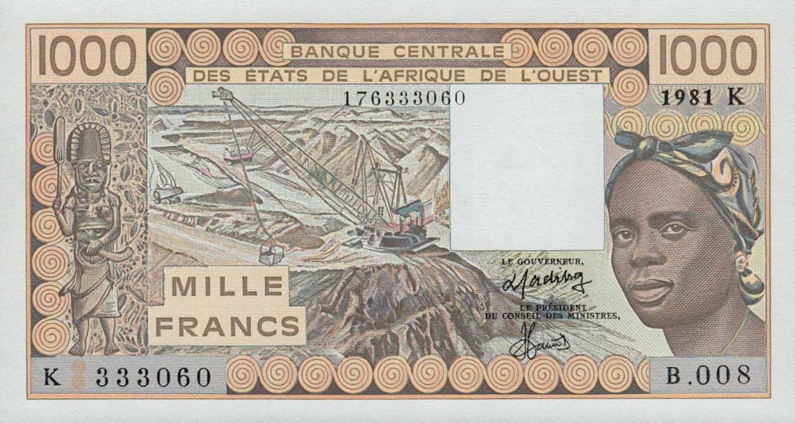 Front of West African States p707Kc: 1000 Francs from 1981