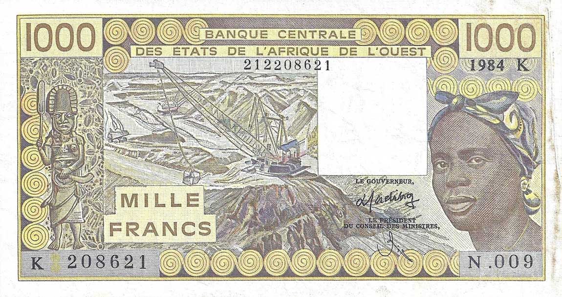 Front of West African States p707Kd: 1000 Francs from 1984