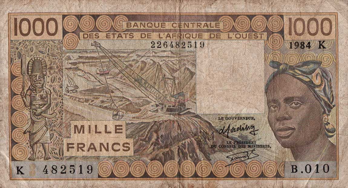 Front of West African States p707Ke: 1000 Francs from 1984