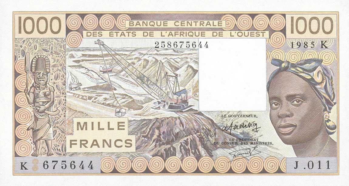 Front of West African States p707Kf: 1000 Francs from 1985