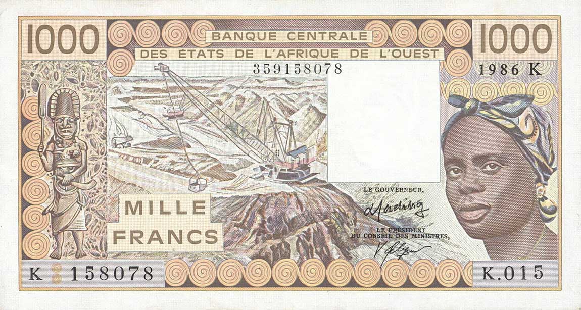 Front of West African States p707Kg: 1000 Francs from 1986