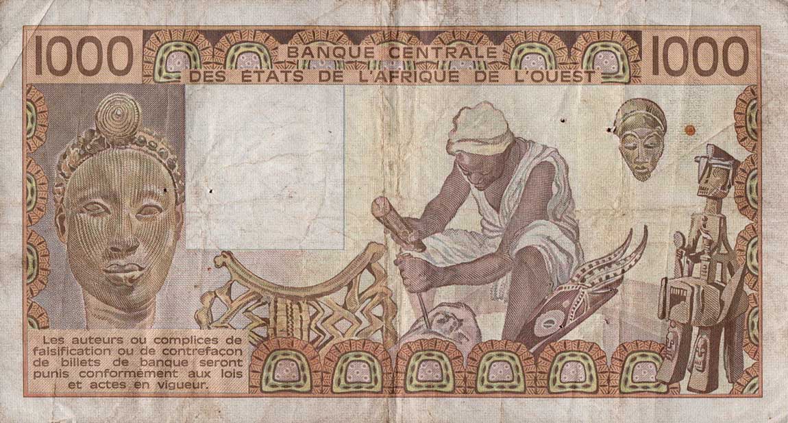 Back of West African States p707Ki: 1000 Francs from 1989