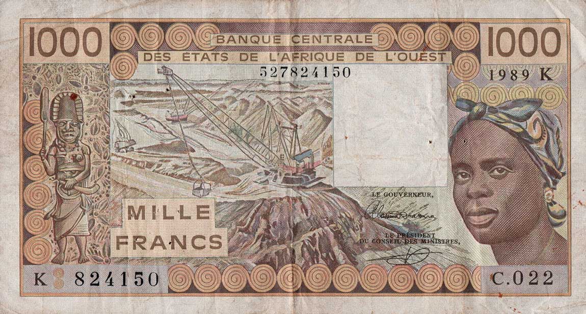 Front of West African States p707Ki: 1000 Francs from 1989