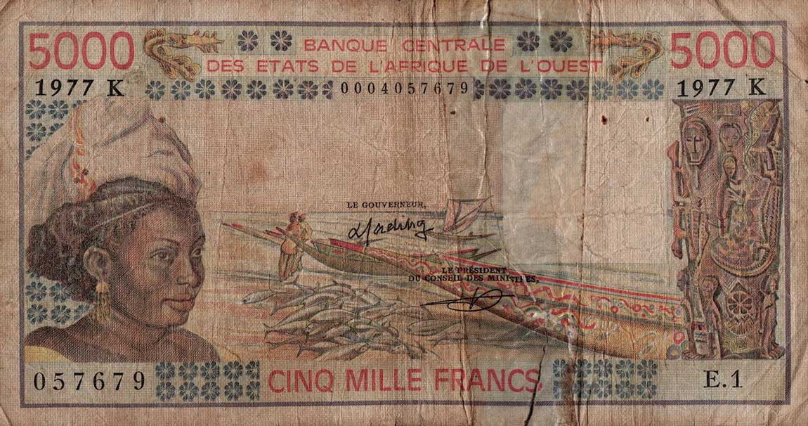 Front of West African States p708Ka: 5000 Francs from 1978