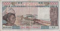 p708Kh from West African States: 5000 Francs from 1983