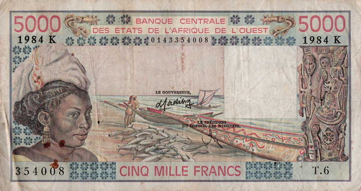 Front of West African States p708Ki: 5000 Francs from 1984