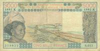 p708Ko from West African States: 5000 Francs from 1992