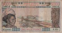 p708Kp from West African States: 5000 Francs from 1992