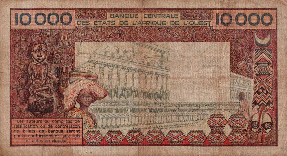 Back of West African States p709Ke: 10000 Francs from 1977