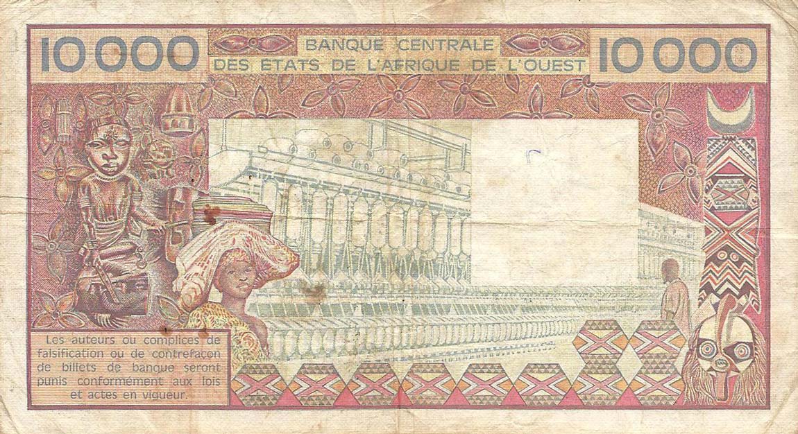 Back of West African States p709Kk: 10000 Francs from 1977