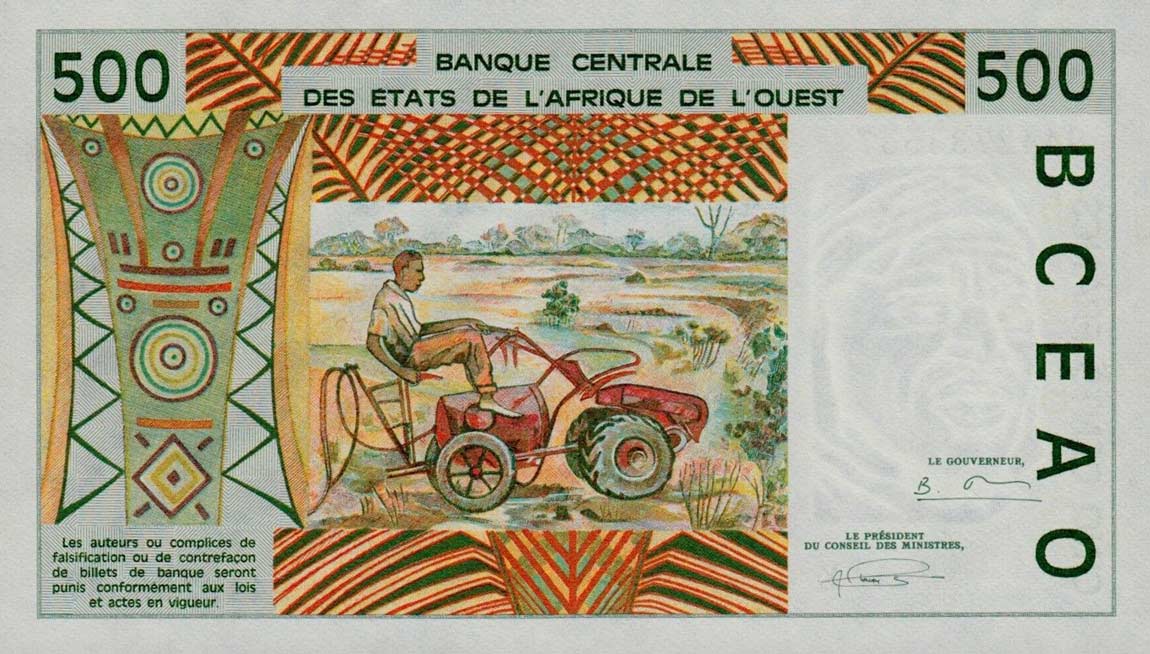 Back of West African States p710Kd: 500 Francs from 1994