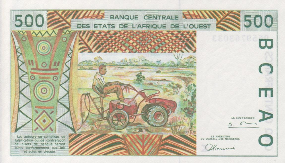 Back of West African States p710Kf: 500 Francs from 1996