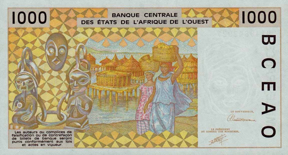 Back of West African States p711Ka: 1000 Francs from 1991