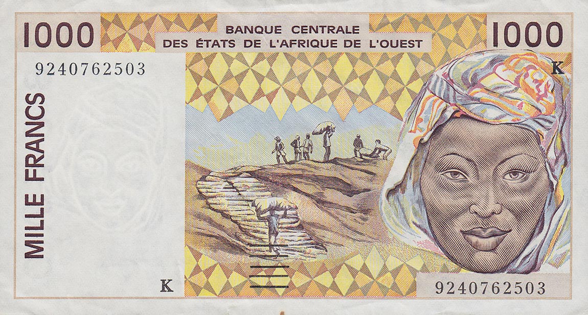 Front of West African States p711Kc: 1000 Francs from 1993