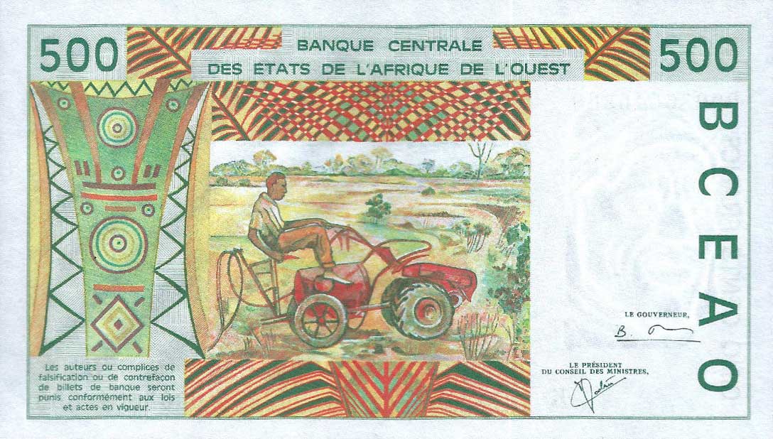 Back of West African States p711Kf: 1000 Francs from 1996