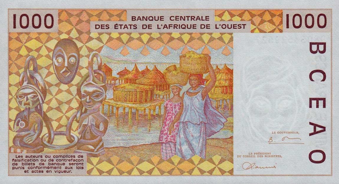 Back of West African States p711Kh: 1000 Francs from 1998