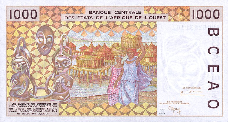 Back of West African States p711Ki: 1000 Francs from 1999