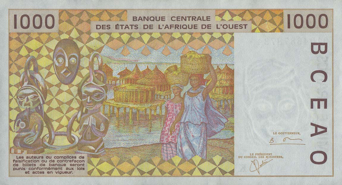 Back of West African States p711Kk: 1000 Francs from 2001