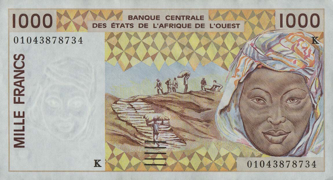Front of West African States p711Kk: 1000 Francs from 2001