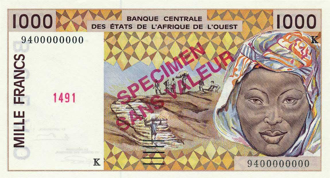 Front of West African States p711Ks: 1000 Francs from 1991