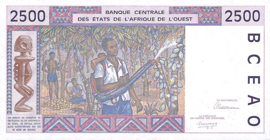 Back of West African States p712Ka: 2500 Francs from 1992