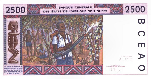 Back of West African States p712Kc: 2500 Francs from 1994