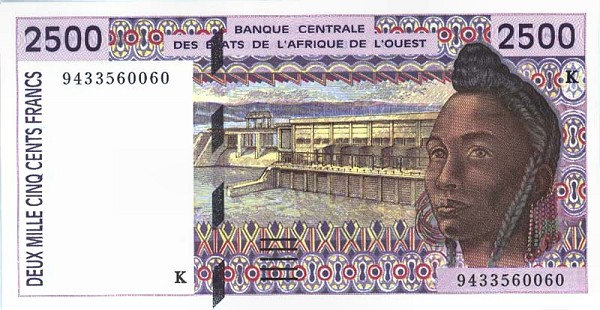 Front of West African States p712Kc: 2500 Francs from 1994