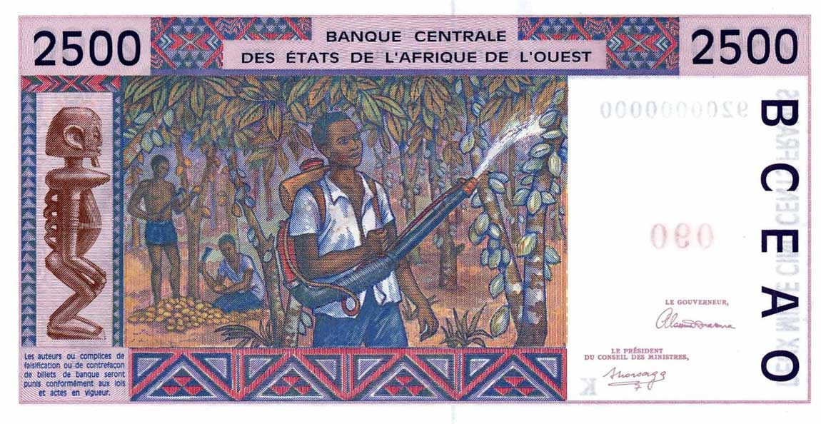 Back of West African States p712Ks: 2500 Francs from 1992