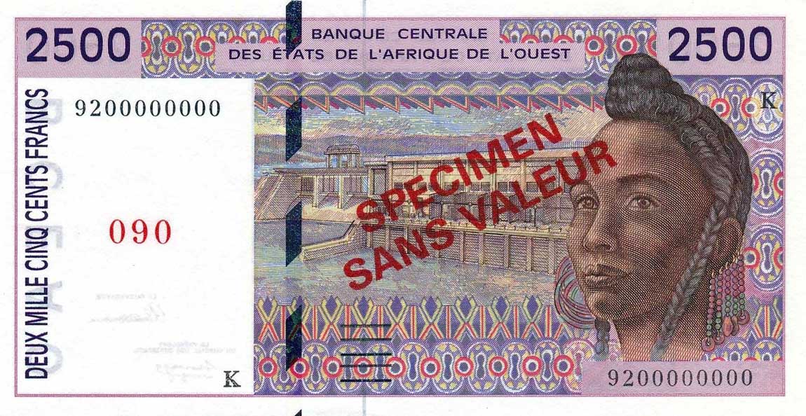 Front of West African States p712Ks: 2500 Francs from 1992