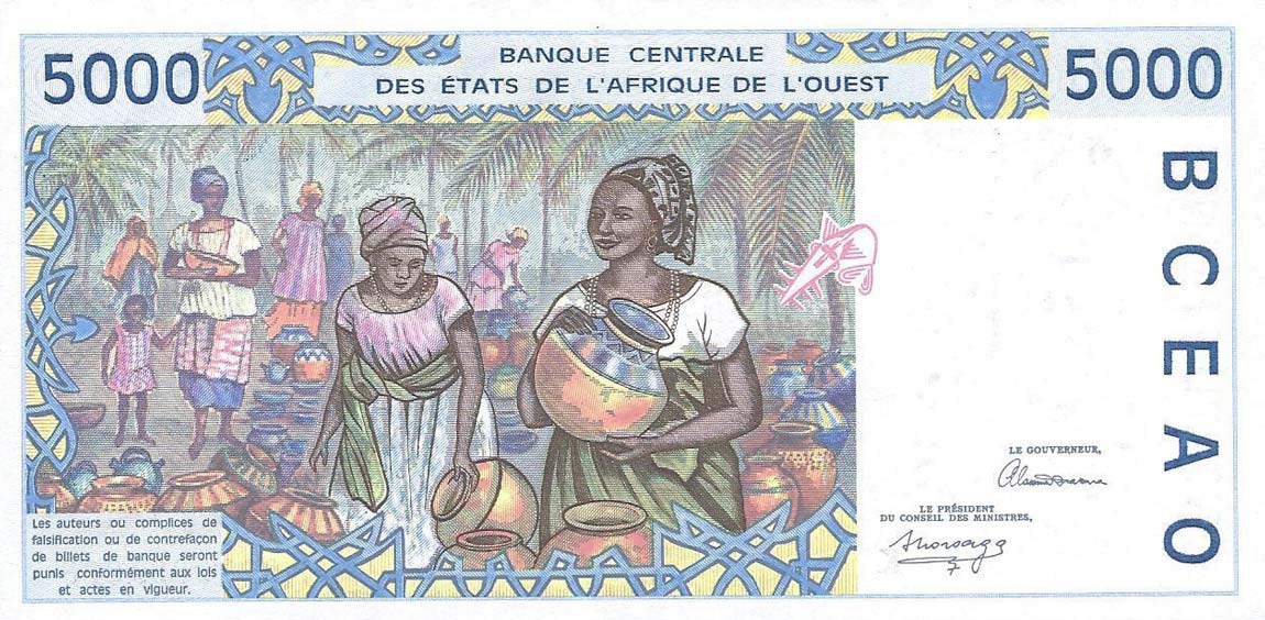 Back of West African States p713Ka: 5000 Francs from 1992