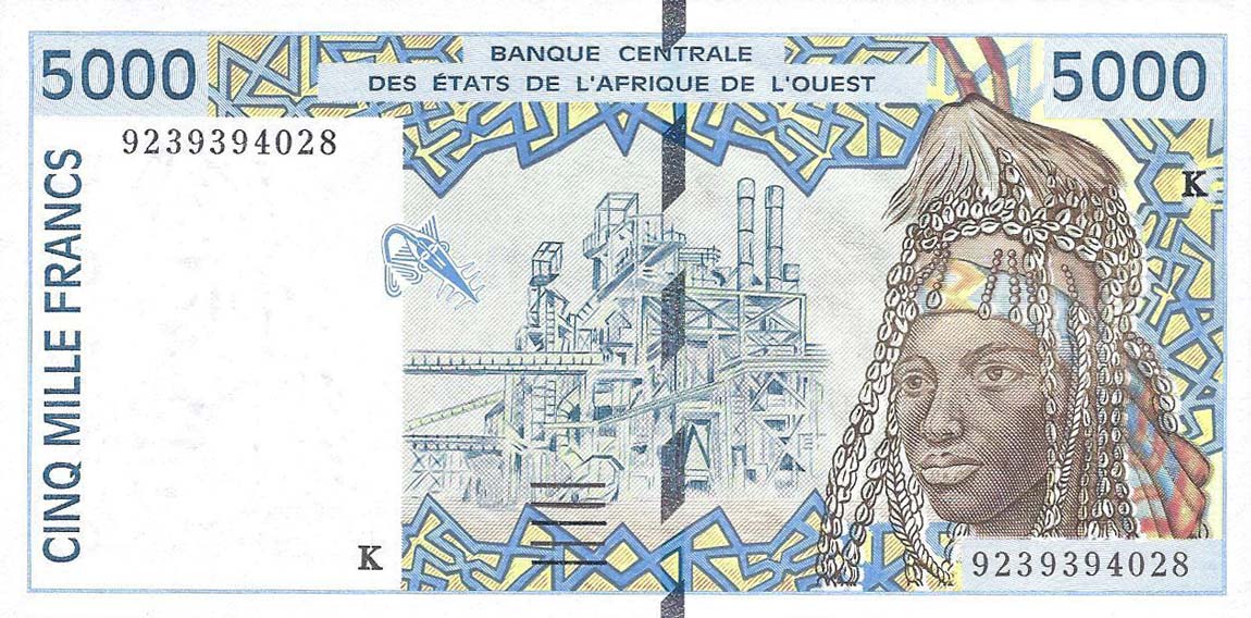 Front of West African States p713Ka: 5000 Francs from 1992