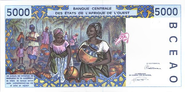 Back of West African States p713Kb: 5000 Francs from 1993