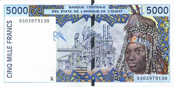 Front of West African States p713Kb: 5000 Francs from 1993