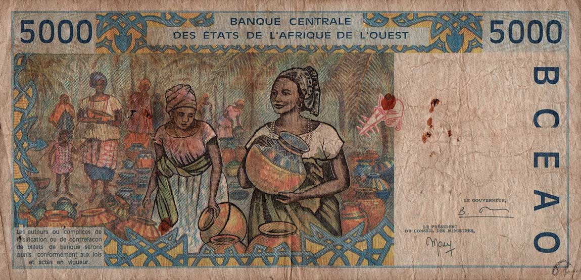 Back of West African States p713Kh: 5000 Francs from 1998