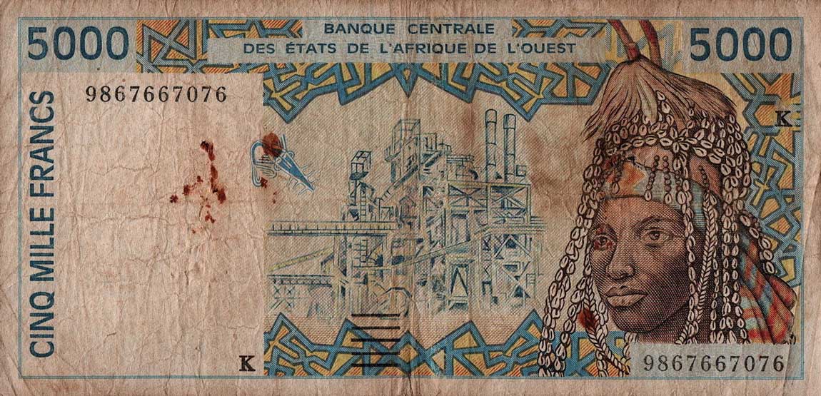 Front of West African States p713Kh: 5000 Francs from 1998