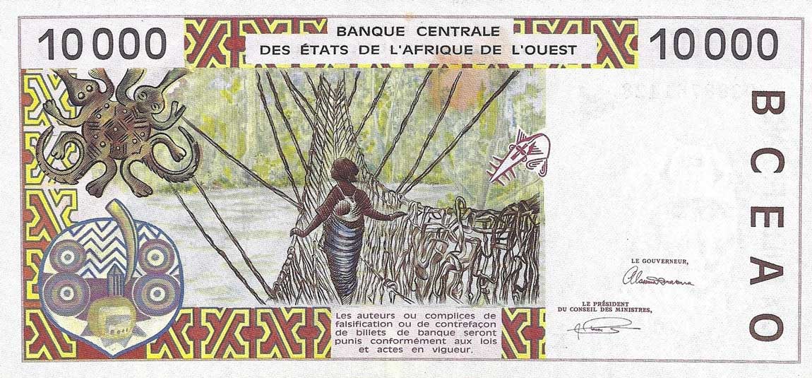 Back of West African States p714Ka: 10000 Francs from 1992