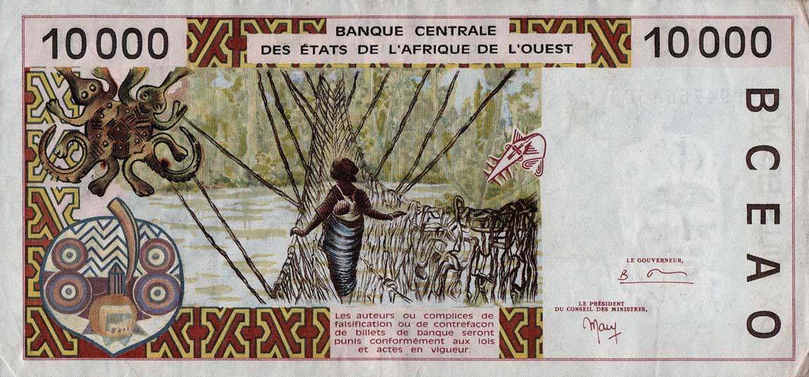 Back of West African States p714Kh: 10000 Francs from 1999