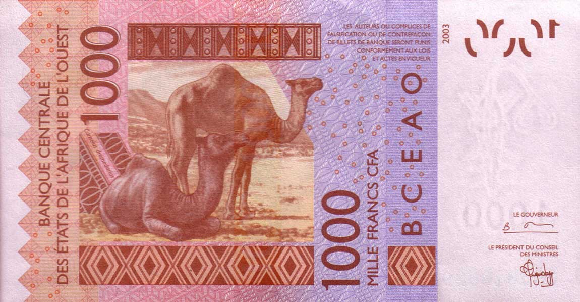Back of West African States p715Ka: 1000 Francs from 2003